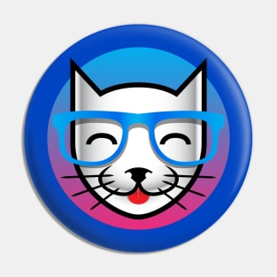 Male Geeky Cat with Glasses Pin