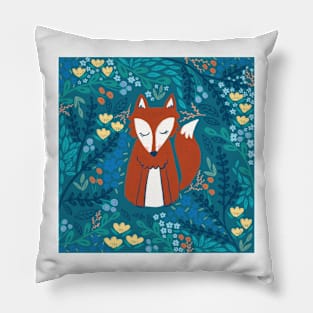 Winter Fox Floral Pillow