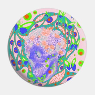 floral skull in pink landscape ecopop Pin