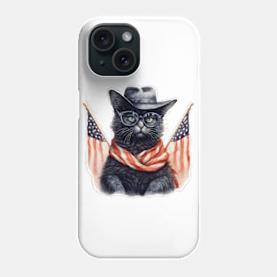 Patriotic Black Cat, 4th of July Design Phone Case