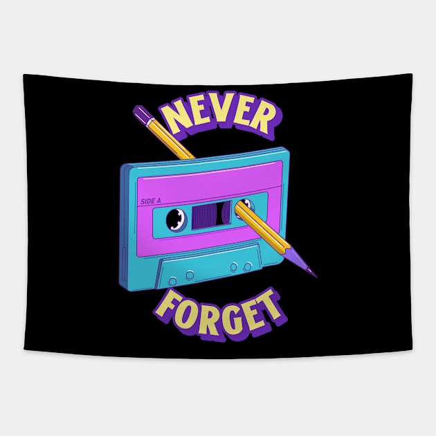 Never Forget Cassette Retro Vintage 60s 70s 80s 90s Tapestry by TV Dinners