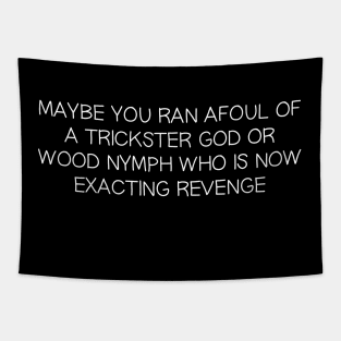 Maybe you ran Afoul of a Trickster God or Wood Nymph who is Now Exacting Revenge Tapestry