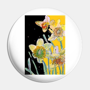 Abstract Yellow Daffodil Watercolor Pattern on Yellow and Black Pin