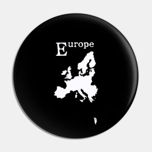 Europe, white map and name. Pin