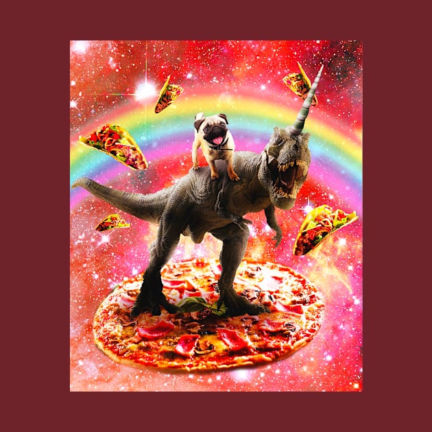 Pug Riding Unicorn Dinosaur on Pizza by Random Galaxy