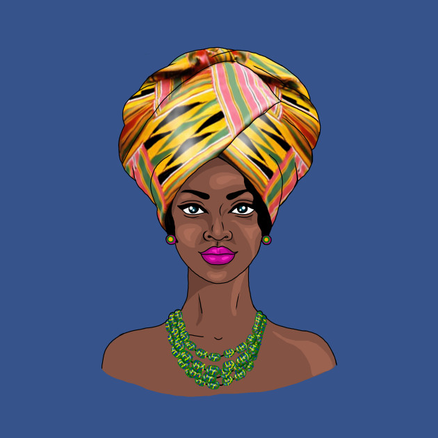 African Melanin Woman in Kente Headgear - African Pride - T-Shirt