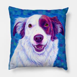 Colorful Red and White Border Collie Dog Pillow