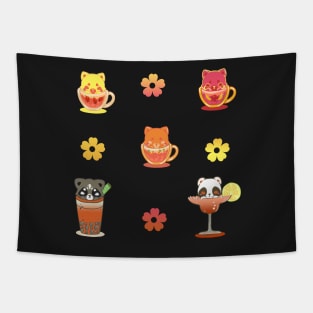 Set Kawaii and cute animal with Drinks Stickers orange yellow and pink drinks Tapestry