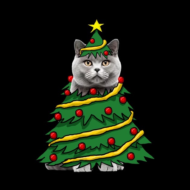 British Shorthair Christmas Tree Funny Xmas Cat Lover by Magazine