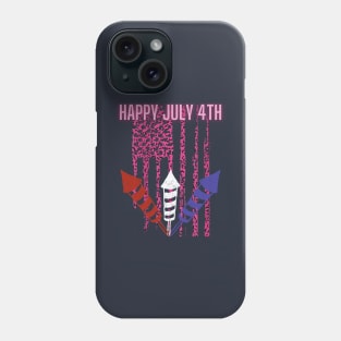 Happy July 4th (pink leopard flag & firework sticks) Phone Case