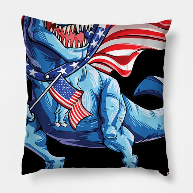 Dinosaur 4th Of July T Shirt Kids Boys Men Amerisaurus T Rex Pillow by Tisine