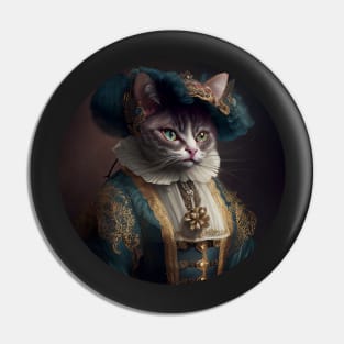 Pretty Tabby Cat in Baroque Costume Pin