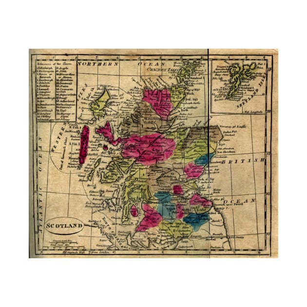 Vintage Map of Scotland (1808) by Bravuramedia