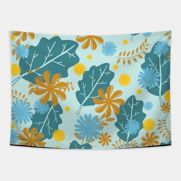 Blue floral Tapestry by Random Prints