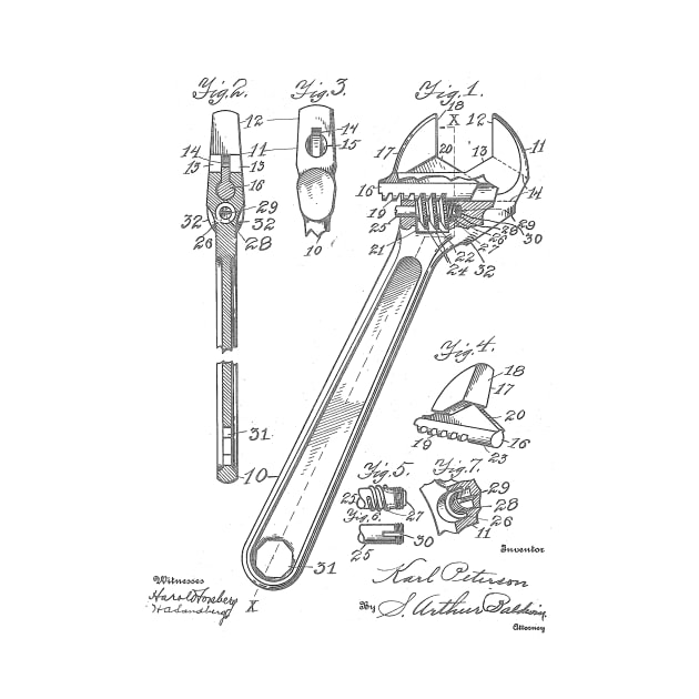Wrench VINTAGE PATENT DRAWING by TheYoungDesigns