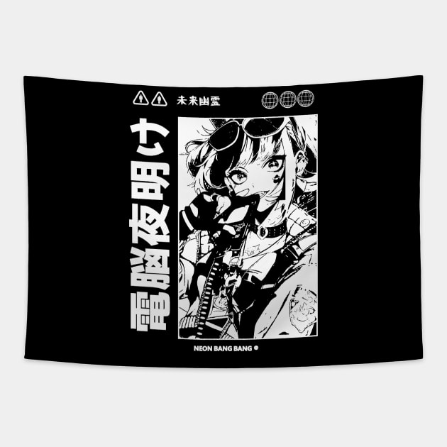 Cyberpunk Girl Manga Aesthetic Goth Grunge Japanese Waifu Anime Streetwear Tapestry by Neon Bang Bang