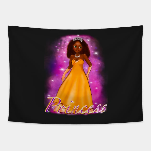 Black anime princess  ! black girl with Afro hair, green eyes, dark brown skin, pink background, Princess, Hair love ! Tapestry by Artonmytee