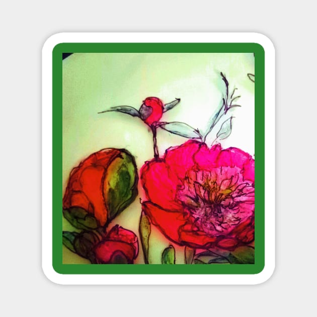 Peonies in the Spring time Magnet by Oddly Cobbled