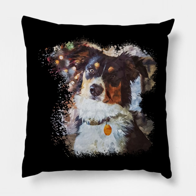 Border Collie Watercolor Pillow by Ginstore