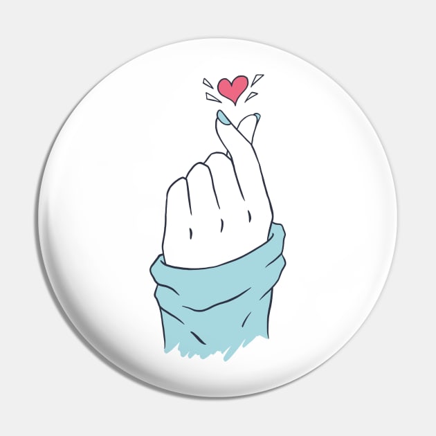 Korean Finger Heart Symbol Kpop Love Aesthetic Pin by uncommontee