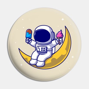 Cute Astronaut Holding Popsicle And Ice cream On Moon  Cartoon Pin