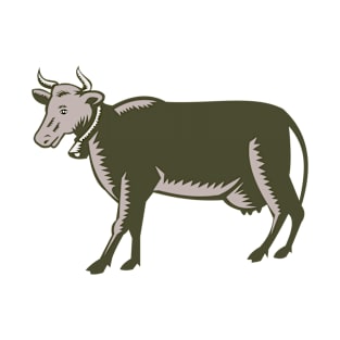 Dairy Cow Side View Woodcut T-Shirt