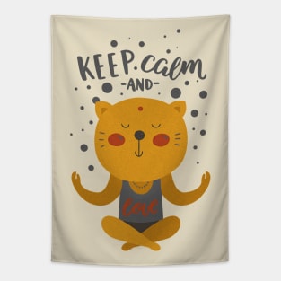 Keep Calm And Meditate - Love CARTOON CAT 1 Tapestry