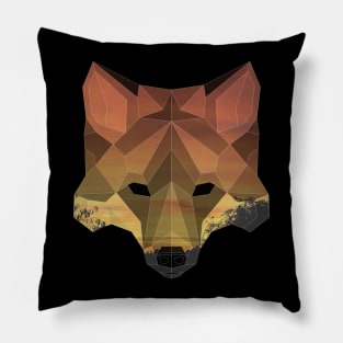 Fox Low Poly Double Exposure Art Pillow