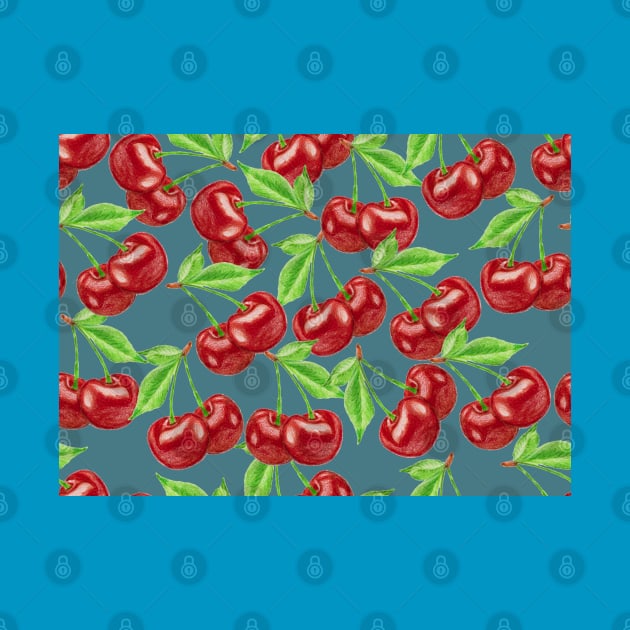 Delicious seamless pattern with cherries fruit by Ammi