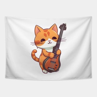 Cute Cat Playing Guitar Tapestry