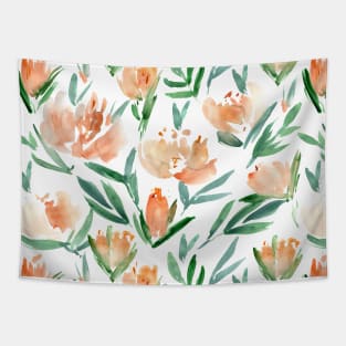 Apricot peonies bloom - watercolor flowers Tapestry