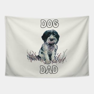 Adorable black and white puppy dog with the phrase Dog Dad Tapestry