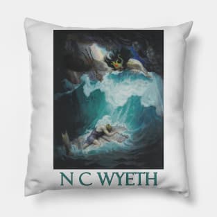 Neptune Battles with Odysseus by N C Wyeth Pillow