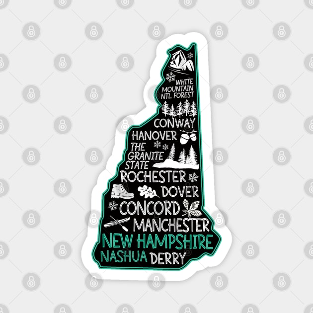 New Hampshire Nashua cute map Conway Hanover Rochester Dover Manchester The Granite State Magnet by BoogieCreates