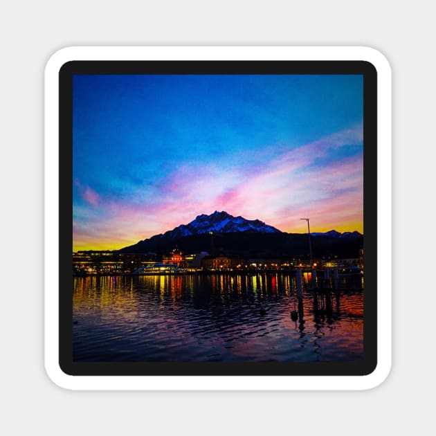 Colorful nighttime shot of Pilatus, Luzern Magnet by Dturner29