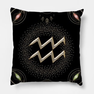 Golden aquarius zodiac sign Pillow