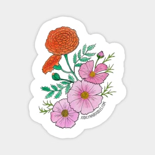 October Birth Flowers Marigolds and Cosmos Magnet