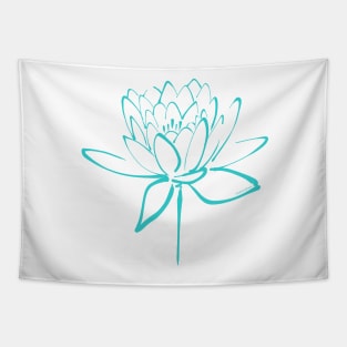 Lotus Blossom Calligraphy Cyan Tapestry