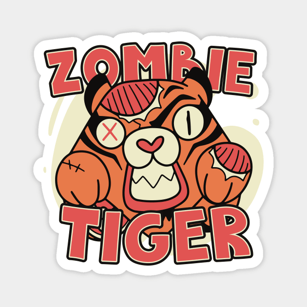 Cute Zombie Tiger // Funny Halloween Zombie Animals Magnet by SLAG_Creative