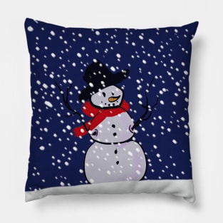 Snowman on a Snowy Hill Pillow