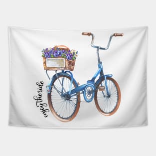 Enjoy The Ride Retro Bicycle with Flower Basket Watercolor Art Tapestry