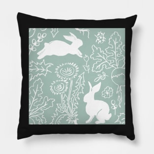 Rabbits Playing in the Vegetable Garden - Pattern on Light Green Pillow