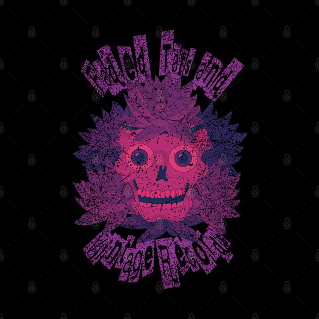 Faded Tats and Vintage Records - Distressed retro neon pink skull design by Funky Chik’n