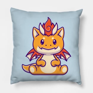 Cute Baby Orange Dragon Sitting Cartoon Pillow