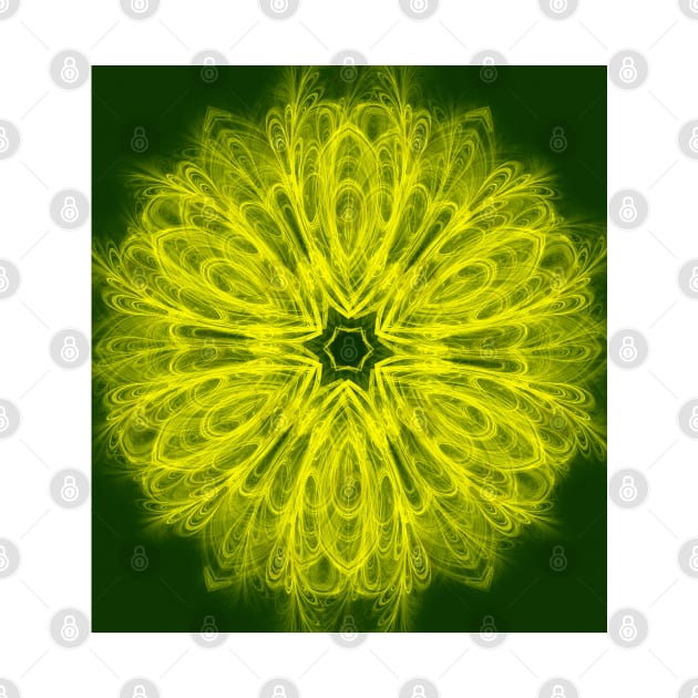 Bold yellow kaleidoscope on deep forest green by hereswendy