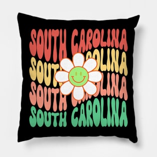 South Carolina Groovy Daisy Wanderlust Travel State Pillow