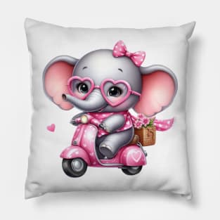 Valentine Elephant In Pink Scooter Pillow