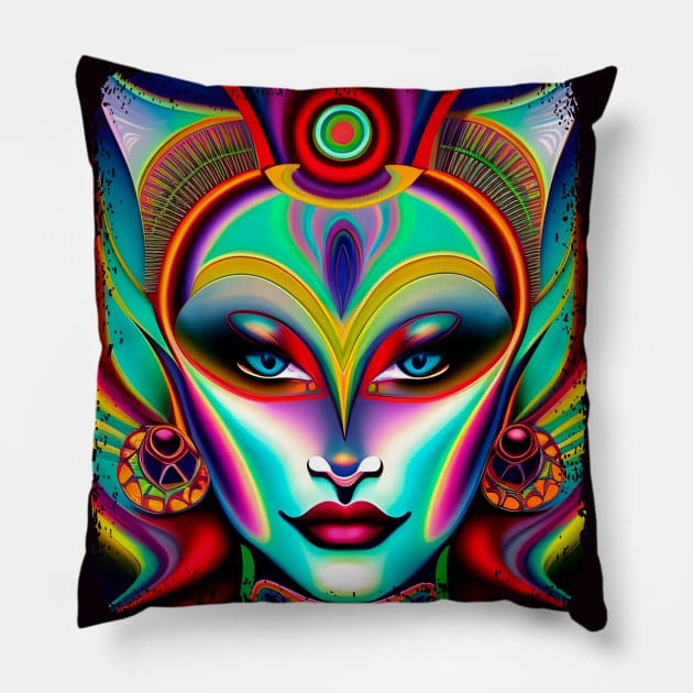 Catgirl DMTfied (30) - Trippy Psychedelic Art Pillow by TheThirdEye