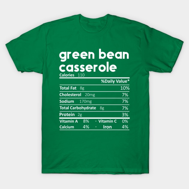 Thanksgiving Green Bean Casserole Nutritional Facts Gift T-Shirt Thanksgiving Green Bean Casserole Nutritional Facts Gift T-Shirt
