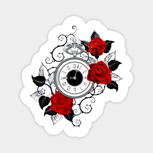 Contour Clock with Red Roses Magnet